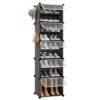 VIPZONE 20-Pair Shoe Rack, DIY Shoe Storage Shelf Organizer, Plastic Shoe Organizer For Entryway, Narrow Shoe Cabinet With Doors Grey