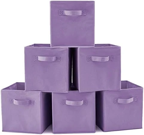 EZOWare Set Of 6 Foldable Fabric Basket Bin Collapsible Storage Cube For Nursery, Toys Organizer, Shelf Cabinet (Purple) 15 EZOWare Set Of 6 Foldable Fabric Basket Bin Collapsible Storage Cube For Nursery, Toys Organizer, Shelf Cabinet (Purple) - Image 15