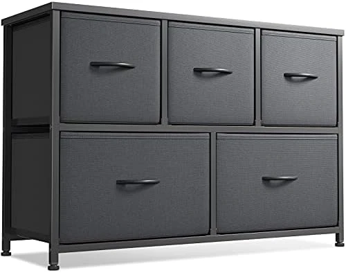 Cubiker Dresser Storage Organizer, 5 Drawer Dresser Tower Unit For Bedroom Hallway Entryway Closets, Small Dresser Clothes Storage With Wide Sturdy Steel Frame Wood Top, Black Grey 6 Cubiker Dresser Storage Organizer, 5 Drawer Dresser Tower Unit For Bedroom Hallway Entryway Closets, Small Dresser Clothes Storage With Wide Sturdy Steel Frame Wood Top, Black Grey - Image 6
