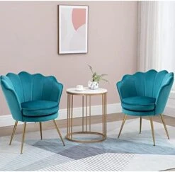 ZJhome Modern Accent Velvet Chairs Set Of 2 Comfy Upholstered Vanity Chairs For Bedroom Shell-Shaped Armchair Dining Chairs With Golden Metal Legs Desk Chair Makeup Chairs For Living Room(Beige) -Songmics Furniture Shop 41qjtPGxWL. AC 1