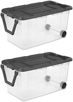 Sterilite 160 Quart Latching Stackable Bedroom Closet Playroom Wheeled Storage Box Container Bin With Gray Lid And Clear Sides, 2 Pack -Songmics Furniture Shop 41qn6HCVU9L. AC