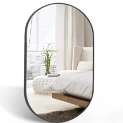 COFENY Oval Mirror, 17"x30" Black Bathroom Mirror With Metal Frame, Wall Mount Mirrors Decor For Bedroom Living Room、Entryway Hangs Horizontal Or Vertical