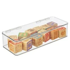 MDesign Plastic Playroom And Gaming Storage Organizer Box Containers With Hinged Lid For Shelves Or Cubbies, Holds Small Toys, Building Blocks, Puzzles, Markers, Controllers, Or Crayons, 4 Pack, Clear, 5.5 X 13.3 X 3 -Songmics Furniture Shop 41qqTyuYKvL