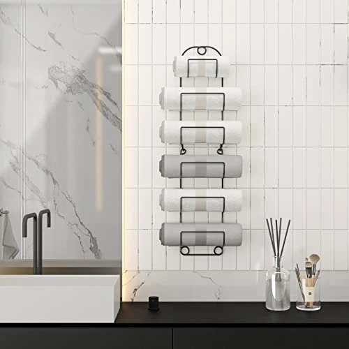SODUKU Towel Rack Wall Mounted Metal Wine Rack Towel Shelf For Bathroom Black 3 SODUKU Towel Rack Wall Mounted Metal Wine Rack Towel Shelf For Bathroom Black - Image 3