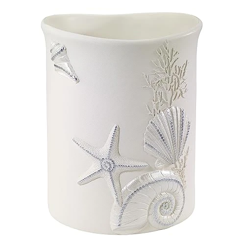 Avanti Linens - Wastebasket, Decorative Trash Can, Seashell Inspired Bathroom Accessories (Sequin Shells Collection) 1 Avanti Linens - Wastebasket, Decorative Trash Can, Seashell Inspired Bathroom Accessories (Sequin Shells Collection)