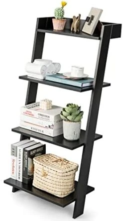 Tangkula 4 Tier Ladder Shelf, Leaning Bookshelf With Solid Wooden Frame, Anti-toppling Device, Anti-falling Baffle, Organizer Shelf, Open Shelving Unit For Home Office, 19.5 X 17.5 X 43 Inches (Black) 16 Tangkula 4 Tier Ladder Shelf, Leaning Bookshelf With Solid Wooden Frame, Anti-toppling Device, Anti-falling Baffle, Organizer Shelf, Open Shelving Unit For Home Office, 19.5 X 17.5 X 43 Inches (Black) -Songmics Furniture Shop 41qx9mKS8ZL. AC