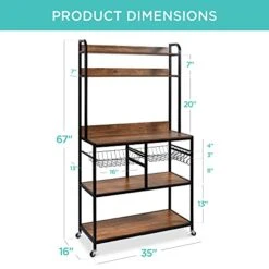 Best Choice Products 67in Baker's Rack, Multipurpose Counter-Height Kitchen Accessory For Food Prep, Cooking, Storage W/Locking Wheels, Adjustable Feet, 2 Wire Baskets, Shelf Backings - Brown/Black -Songmics Furniture Shop 41qya4DtZWL