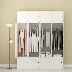 Aeitc Portable Wardrobe Closets 14"x18" Depth Cube Storage, Bedroom Armoire, Storage Organizer With Doors, 20 Cubes, White