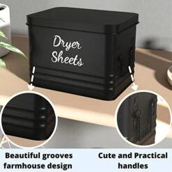 QUILIVIK Farmhouse Metal Dryer Sheet Holder For Laundry Room With Hinged Lid - Large Metal Fabric Softener Dispenser - Dryer Sheet Container With Tray(Matt Black) -Songmics Furniture Shop 41r8UaNlaXL