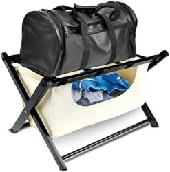 Babion Folding Luggage Racks For Guest Room With Shelf, Wooden Suitcase Stand, 2 Tier Foldable Luggage Racks With Heavy Duty Nylon Belts, Suitcase Bag Holder For Bedroom Guest Room, 2 Pack -Songmics Furniture Shop 41rE9OVsxZL. AC