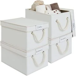 LoforHoney Home Fabric Storage Bins With Lids For Organizing, Foldable Storage Boxes With Lids For Shelves, Clothes Baskets With Cotton Rope Handles, Closet Storage Bins, Large, Beige & Gray, 2-Pack -Songmics Furniture Shop 41rHxEXSudL. AC