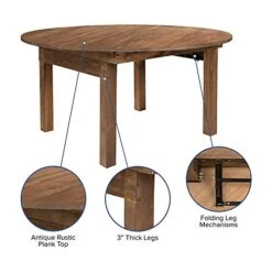 Flash Furniture Hercules Series Round Farm Inspired, Rustic & Antique Pine Dining Room Table, 59.75"W X 59.75"D X 30"H, Antique Rustic -Songmics Furniture Shop 41rOUgmNZEL