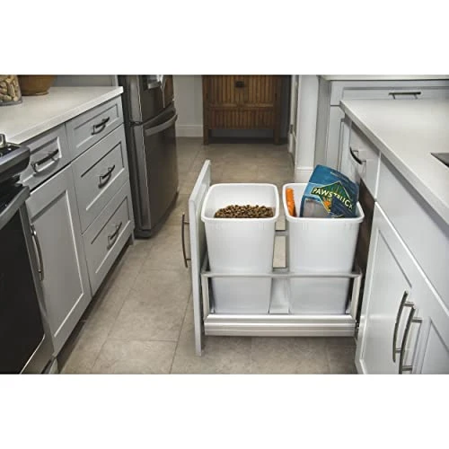 Rev-A-Shelf 5149-18DM-211 Double 35 Quart Pull Out Kitchen Cabinet Waste Container Storage With Trash Can, Wire Basket, And Rev-A-Motion, White 2 Rev-A-Shelf 5149-18DM-211 Double 35 Quart Pull Out Kitchen Cabinet Waste Container Storage With Trash Can, Wire Basket, And Rev-A-Motion, White - Image 2