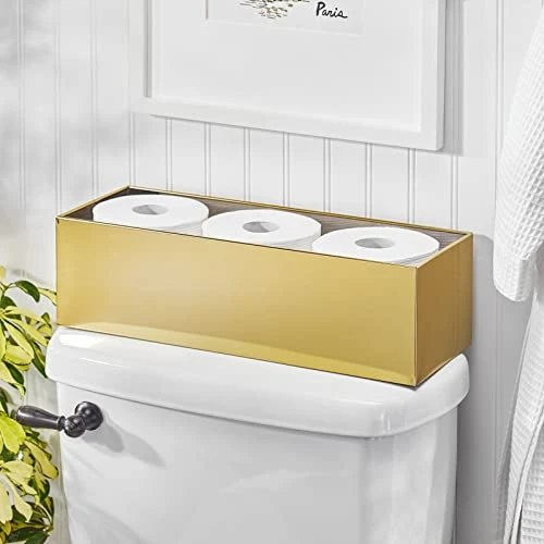 MDesign Steel Floor Stand Toilet Paper Organizer, 4-Roll Tissue Storage Holder Container Bin For Bathroom, Fits Under Sink, Vanity, Shelf, In Cabinet, Or Corner, Metro Collection - Soft Brass 2 MDesign Steel Floor Stand Toilet Paper Organizer, 4-Roll Tissue Storage Holder Container Bin For Bathroom, Fits Under Sink, Vanity, Shelf, In Cabinet, Or Corner, Metro Collection - Soft Brass - Image 2