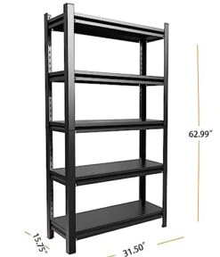 Boncun 5 Tier Utility Shelves Metal Storage Shelves Garage Shelving Unit Adjustable Garage Storage Shelves Storage Racks Heavy Duty Shed Shelving (Black, 5 Tier)