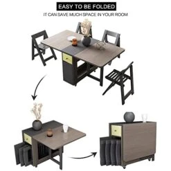 FUNROLUX Folding Dining Table With Storage Rack And 2 Drawers, Movable Kitchen Table Extendable Versatile Table Space Saving Foldable In 3 Forms (Grey) -Songmics Furniture Shop 41rTkScp5OL