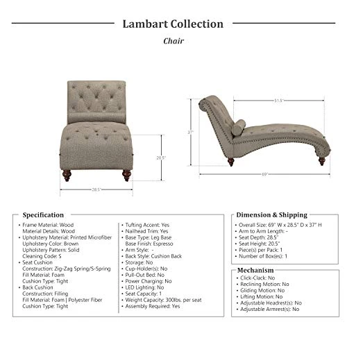 Lexicon Lambart Chaise Lounge, Brown (Bronze Nailheads) 3 Lexicon Lambart Chaise Lounge, Brown (Bronze Nailheads) - Image 3