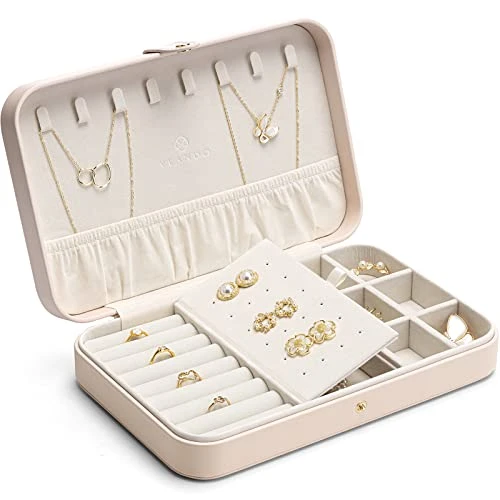 Vlando Travel Jewelry Case For Women - Portable Leather Jewelry Organizer Box For Necklace Earrings Ring Bracelet Small Size- Gifts For Teen, Girls, Moms And Daughters - Apricot White 1 Vlando Travel Jewelry Case For Women - Portable Leather Jewelry Organizer Box For Necklace Earrings Ring Bracelet Small Size- Gifts For Teen, Girls, Moms And Daughters - Apricot White