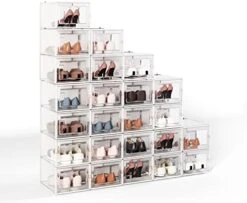 Crestlive Products 24 Pack Shoe Storage Box, Plastic Foldable Shoe Box, Stackable Clear Shoe Organizer (Medium/White) -Songmics Furniture Shop 41rbDPFoGGL. AC
