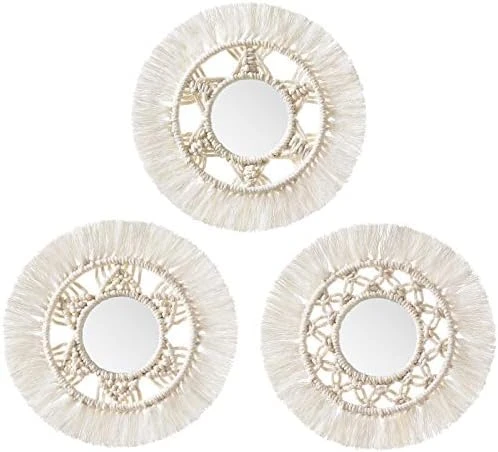 Mkono Mini Round Wall Mirror With Macrame Fringe Set Of 3 Small Wall Hanging Circle Mirror Boho Home Decor For Apartment Living Room Bedroom Baby Nursery,Beautiful Gift Ideas, 2.7''D, X-Small 7 Mkono Mini Round Wall Mirror With Macrame Fringe Set Of 3 Small Wall Hanging Circle Mirror Boho Home Decor For Apartment Living Room Bedroom Baby Nursery,Beautiful Gift Ideas, 2.7''D, X-Small - Image 7