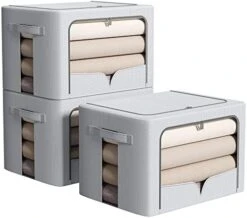 3 Pack Clothes Storage Organizer Bins - Foldable Metal Frame Storage Bins Stackable Oxford Cloth Fabric Container Organizer Set With Carrying Handles And Clear Window (Medium-36L, Dark Grey) -Songmics Furniture Shop 41rg4P6QOL. AC