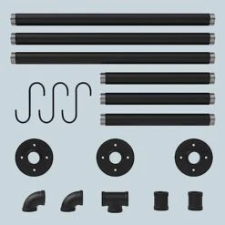 Crehomfy Industrial Pipe Clothes Rack With 3 Hooks, 72’'L Wall Mounted Garment Rack, Heavy Duty Iron Garment Bar, Clothes Hanging Rod Bar For Laundry Room, Max Load 135Lb Black (3 Base) -Songmics Furniture Shop 41rgbPqz2RL