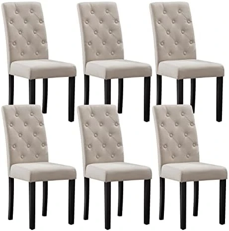 CRECQ Fabric Dining Chairs,Modern Tufted Solid Wood Padded Parsons Chair For Dining Room Set Of 6(Cream) 7 CRECQ Fabric Dining Chairs,Modern Tufted Solid Wood Padded Parsons Chair For Dining Room Set Of 6(Cream) - Image 7
