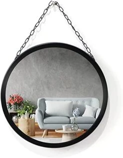 ZENIDA Circle Decorative Wall Mirror,Black Hanging Mirror With Black Stainless Chain, Small Round Mirror Wall Decor, Hanging Mirror For Wall, Wash Room, Living Room, Bedroom,Bathroom Vanity Mirror -Songmics Furniture Shop 41rj4P7vpmL. AC