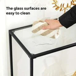 VASAGLE 39.4 Inches Console Table, Tempered Glass Sofa Table, Modern Entryway Table, Metal Frame, Easy To Assemble, Adjustable Feet, For Living Room, Hallway, Black ULGT026B01 -Songmics Furniture Shop 41rmS3yldHL