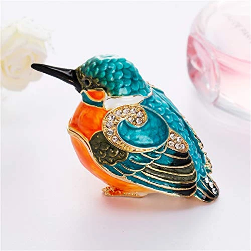 Hand Painted Trinket Box Decoration, Enameled Mini Metal Hinged Jewelry Box With Crystals, Rings Earrings Necklace Storage, Home Decor Crafts, Unique Animal Figurine Collectible Gift (Kingfisher) 4 Hand Painted Trinket Box Decoration, Enameled Mini Metal Hinged Jewelry Box With Crystals, Rings Earrings Necklace Storage, Home Decor Crafts, Unique Animal Figurine Collectible Gift (Kingfisher) - Image 4