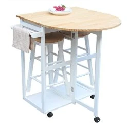 White Collapsible Kitchen Island Cart With 2 Stools - Semicircle Desk With Chairs - Solid Wood Drop Leaf Table With Handles - Foldable Kitchen Table On Wheels - Rolling Folding Table With Drawers 10 White Collapsible Kitchen Island Cart With 2 Stools - Semicircle Desk With Chairs - Solid Wood Drop Leaf Table With Handles - Foldable Kitchen Table On Wheels - Rolling Folding Table With Drawers -Songmics Furniture Shop 41rnldoeV8L