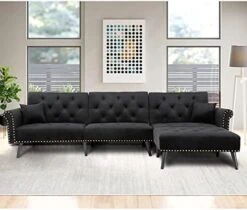 Convertible Sectional Sofa Bed, L-Shaped Reversible Reclining Velvet Sofa With 3 Seats And Pillows For Living Room Small Apartment Spaces Furniture Set (Blue) 10 Convertible Sectional Sofa Bed, L-Shaped Reversible Reclining Velvet Sofa With 3 Seats And Pillows For Living Room Small Apartment Spaces Furniture Set (Blue) -Songmics Furniture Shop 41rp3UTC9wS. AC