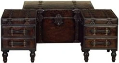 Deco 79 Wood Vintage Faux Leather Storage Bench With Faux Leather Buckle Straps And Stud Details, Set Of 3 48", 19", 19"W, Brown -Songmics Furniture Shop 41rsLftw5aL. AC