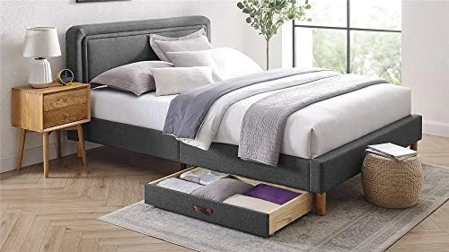 MUSEHOMEINC Upholstered Solid Wood Under Bed Storage Drawer With 4-Wheels For Bedroom/Leather Handle,Wooden Underbed Storage Organizer,Suggested For Twin And Full Size Platform Bed 6 MUSEHOMEINC Upholstered Solid Wood Under Bed Storage Drawer With 4-Wheels For Bedroom/Leather Handle,Wooden Underbed Storage Organizer,Suggested For Twin And Full Size Platform Bed - Image 6