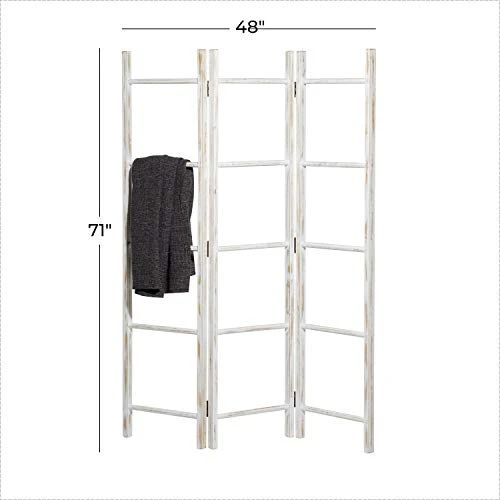 Deco 79 Wood 15 Rack Ladder With 3 Panels, 48" X 2" X 71", White 2 Deco 79 Wood 15 Rack Ladder With 3 Panels, 48" X 2" X 71", White - Image 2