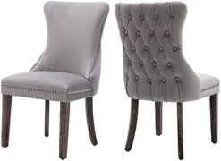 KCC Velvet Dining Chairs Set Of 4, Tufted Upholstered Wingback High-end Dining Kitchen Chair With Nailhead Solid Wood Legs, Contemporary Nikki Collection Modern Style, Beige 25 KCC Velvet Dining Chairs Set Of 4, Tufted Upholstered Wingback High-end Dining Kitchen Chair With Nailhead Solid Wood Legs, Contemporary Nikki Collection Modern Style, Beige -Songmics Furniture Shop 41rvyEUOpoL. AC