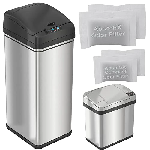 ITouchless 13 Gallon And 2.5 Gallon Automatic Touchless Sensor Kitchen Cans With Odor Control System, Stainless Steel, Includes 10 Premium Bags, CDZT02BG10 14 ITouchless 13 Gallon And 2.5 Gallon Automatic Touchless Sensor Kitchen Cans With Odor Control System, Stainless Steel, Includes 10 Premium Bags, CDZT02BG10 - Image 14