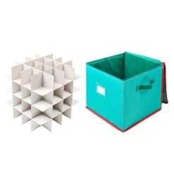 Joiedomi Christmas Ornament Storage Box With Adjustable Dividers, Hold Up To 64 Ornaments Balls & Christmas Accessories, Oxford Ornament Storage Container With Zippered Closure, Two Handles & Card Slot 13x13x13.5"(Blue) -Songmics Furniture Shop 41rwfLaqUTL