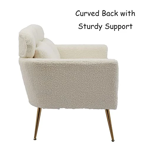 Betoko 51‘’ Loveseat Sofa Small Couch Two Seat Mid Century Modern Sofa With 2 Throw Pillows And Gold Metal Legs For Small Space Office Studio Apartments Bedroom,Ivory 3 Betoko 51‘’ Loveseat Sofa Small Couch Two Seat Mid Century Modern Sofa With 2 Throw Pillows And Gold Metal Legs For Small Space Office Studio Apartments Bedroom,Ivory - Image 3