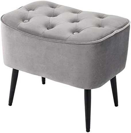 BIRDROCK HOME Tufted Curve Grey Ottoman – Velvet Foot Stool – Mid Century Modern Steel Legs - Soft Compact Padded Stool - Living Room Or Bedroom – Vanity Chair - Decorative Furniture 5 BIRDROCK HOME Tufted Curve Grey Ottoman – Velvet Foot Stool – Mid Century Modern Steel Legs - Soft Compact Padded Stool - Living Room Or Bedroom – Vanity Chair - Decorative Furniture - Image 5