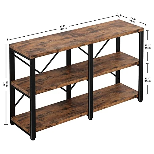 IRONCK Rustic Entryway Console Table, Long Hallway Table 47in 3-Tier, TV Stand Entertainment Center Media Stand For Living Room, Industrial Style, Vintage Brown 2 IRONCK Rustic Entryway Console Table, Long Hallway Table 47in 3-Tier, TV Stand Entertainment Center Media Stand For Living Room, Industrial Style, Vintage Brown - Image 2