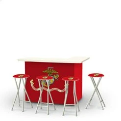 Best Of Times 2002W1341 US Marines Portable Bar & Matching Bar Stools, One Size, Red