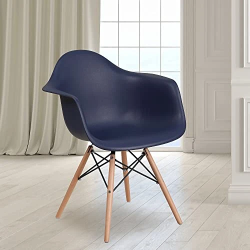 Flash Furniture Alonza Series Navy Plastic Chair With Wooden Legs 2 Flash Furniture Alonza Series Navy Plastic Chair With Wooden Legs - Image 2