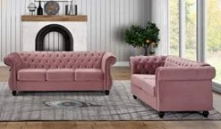 Container Furniture Direct Feinstein Modern Velvet Chesterfield Couches For Living Room With Nailheads, Diamond Tufting & Durable Metal Frame, Loveseat, Sofa, Dark Blue -Songmics Furniture Shop 41s8SlvxJwL. AC