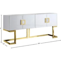 Meridian Furniture Beth Collection Modern | Contemporary Sideboard Buffet, Rich Gold Stainless Steel Base, White Laquer Finish, 64" W X 18" D X 31" H, Cabinet -Songmics Furniture Shop 41s9ipaubFL