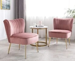 Shunzhi Velvet Accent Chairs Set Of 2 Modern Upholstered Slipper Chairs With Golden Legs Comfy Armless Wingback Side Chairs Corner Chair For Bedroom/Dining Room/Living Room/Office, Grey 21 Shunzhi Velvet Accent Chairs Set Of 2 Modern Upholstered Slipper Chairs With Golden Legs Comfy Armless Wingback Side Chairs Corner Chair For Bedroom/Dining Room/Living Room/Office, Grey -Songmics Furniture Shop 41sArSuinqL. AC