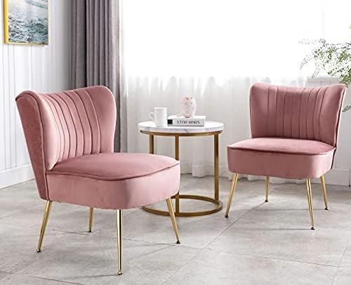 Shunzhi Velvet Accent Chairs Set Of 2 Modern Upholstered Slipper Chairs With Golden Legs Comfy Armless Wingback Side Chairs Corner Chair For Bedroom/Dining Room/Living Room/Office, Grey 9 Shunzhi Velvet Accent Chairs Set Of 2 Modern Upholstered Slipper Chairs With Golden Legs Comfy Armless Wingback Side Chairs Corner Chair For Bedroom/Dining Room/Living Room/Office, Grey - Image 9