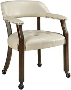 LEEMTORIG Dining Chairs With Casters And Arms, Faux Leather Accent Kitchen Table Chairs With Wheels, Roller Poker Table Chair, Wooden Game Table Captains Chair, Espresso Legs & Light Grey, XXY-1910-DG -Songmics Furniture Shop 41sHOznKGLL. AC