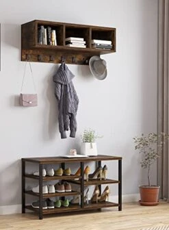 GENERIC 5-in-1 Coat Rack Shoe Bench Set, Hall Tree With Shoe Bench, Industrial Shoe Rack Bench With Coat Rack, 7 Hooks For Entryway, Hallway, Brown TOP:(31.5 X 7.87 X 11.81) Bottom：(31.49 X 11.81x 19.68)