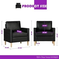 TYBOATLE Modern Faux Leather Living Room Furniture Sectional Sofa Sets 2 Pieces, Loveseat Couch W/ 2 USB Charging Ports And Comfy Accent Arm Chair For Small Space, Apartment, Office, Studio (Black) -Songmics Furniture Shop 41sKUOgkpAL